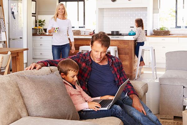 Family in family room